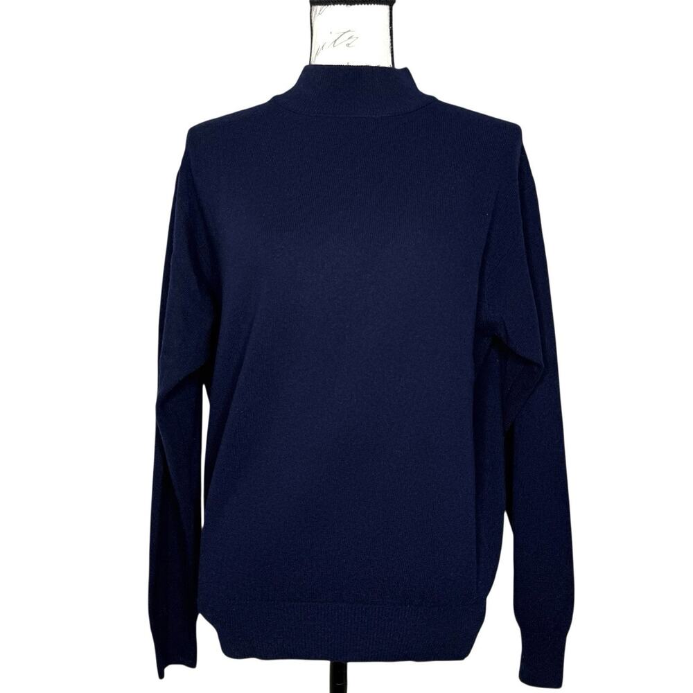 Vintage United Colors Of Benetton Navy Lambswool Pullover Mock Neck Sweater XS